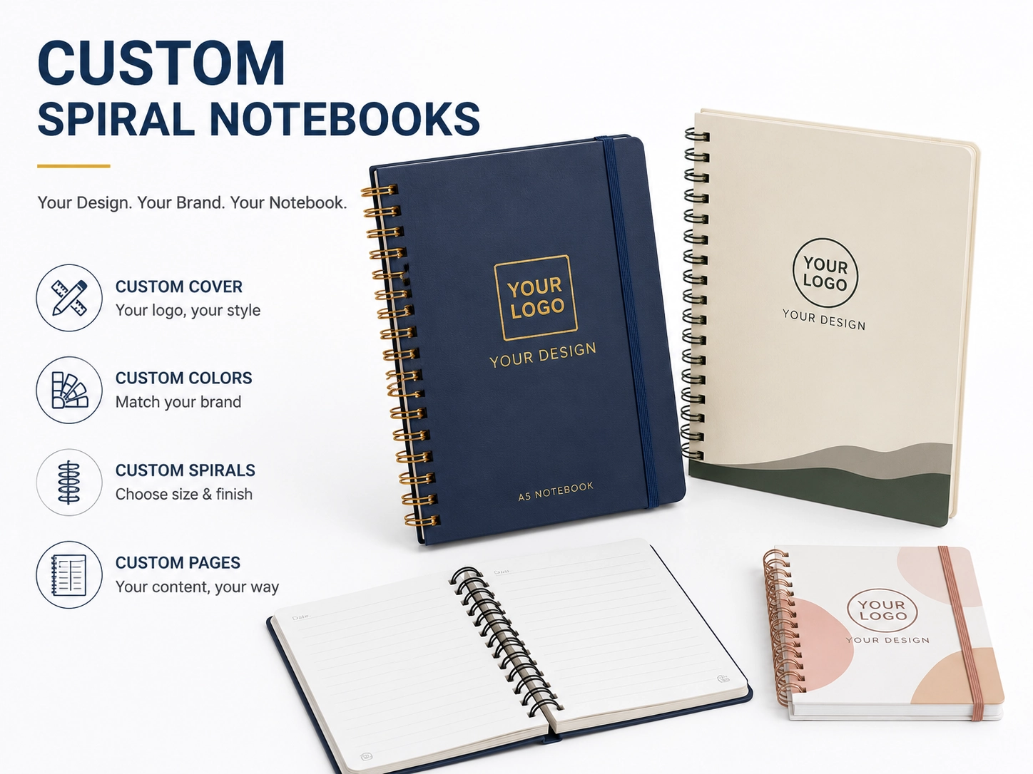 Custom hardcover spiral notebook and sketchbook with brand logo by YPS